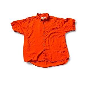 Orange vintage 90s button up shirt (large)